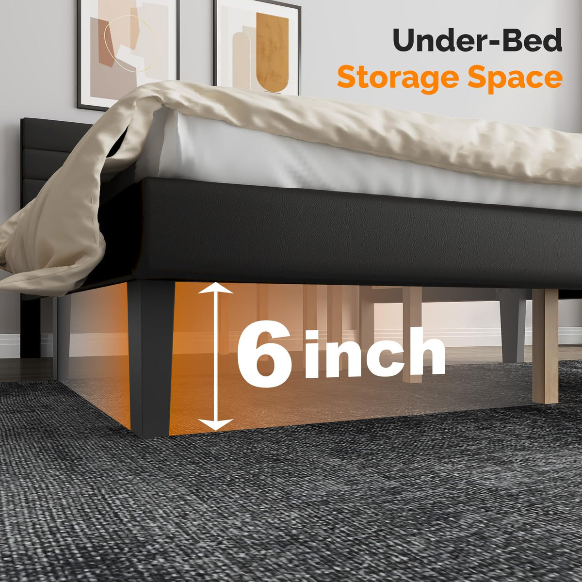 Full Faux Leather Upholstered Platform Bed Frame with Adjustable Headboard F496890