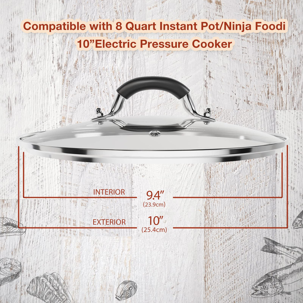 10 Inch Tempered Glass Lid with Silicone Handle O9064