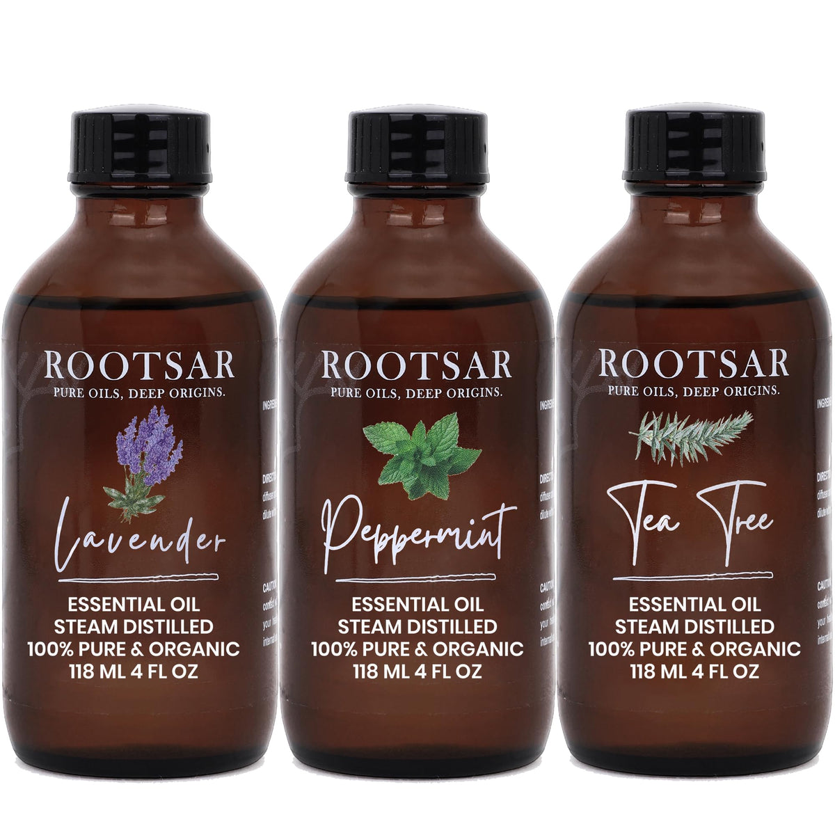 3 Pack Lavender Peppermint Tea Tree Essential Oils 4 Fl Oz M4114