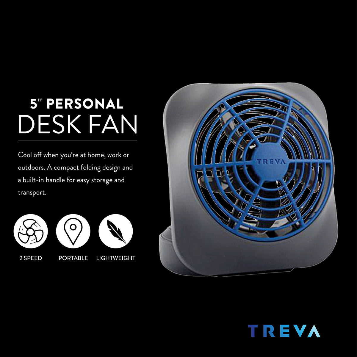 Portable Battery Powered Desk Fan 2-Speed Dark Blue Y75316