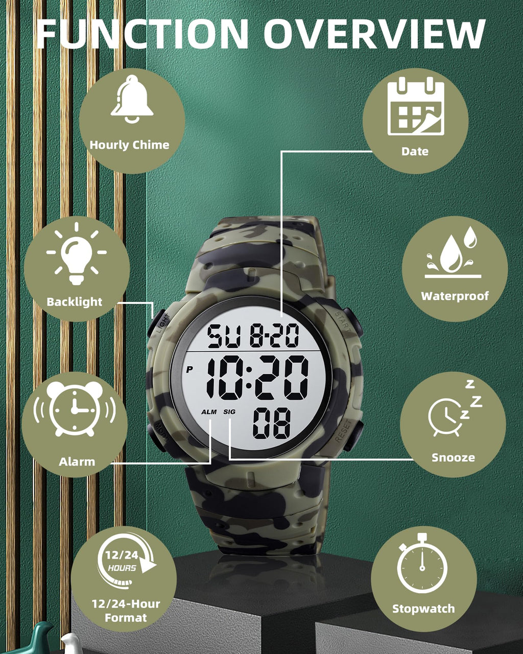 Digital Watch Mens Waterproof Sport Wristwatch G7891