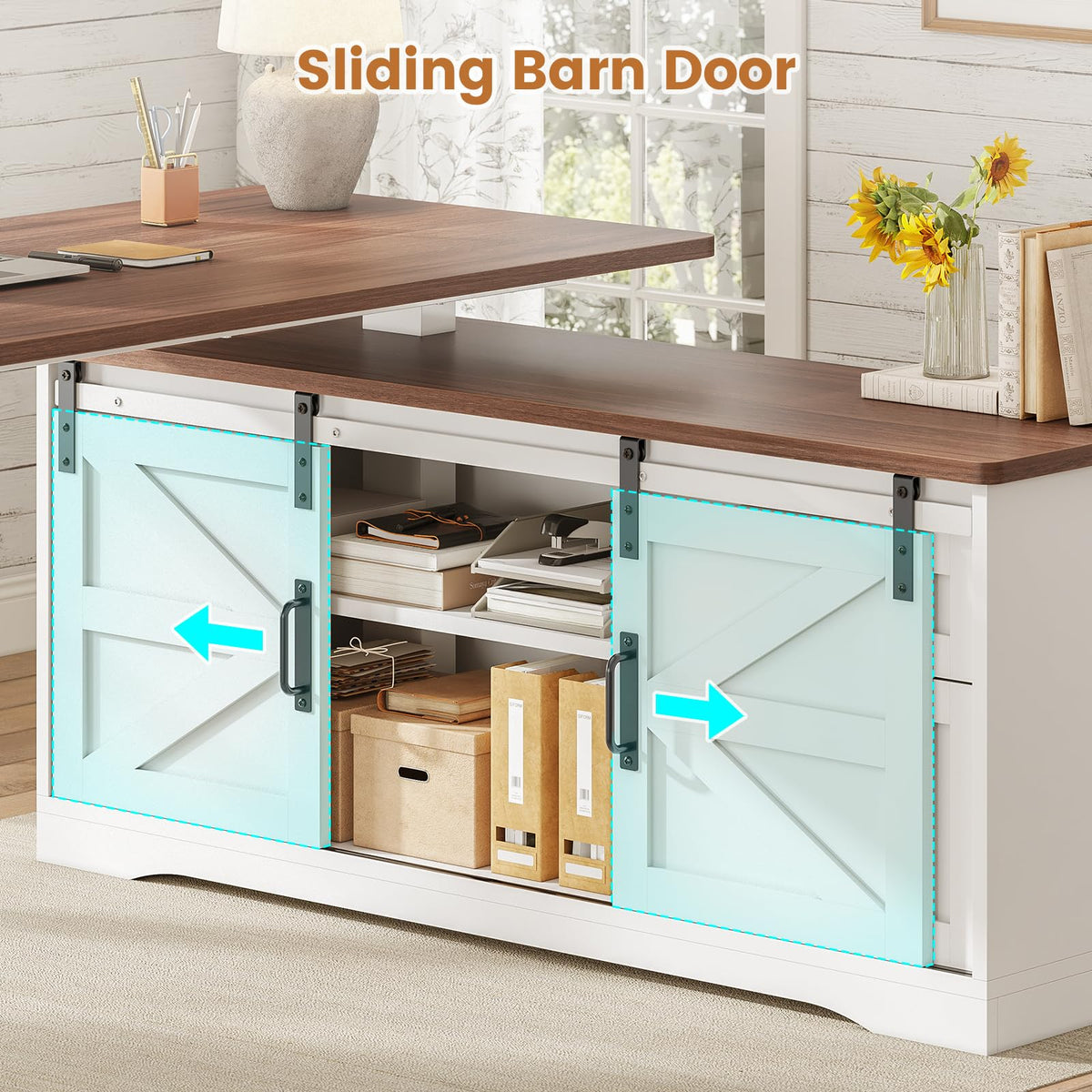 55 inch L Shaped Standing Desk with Storage Drawers I1210