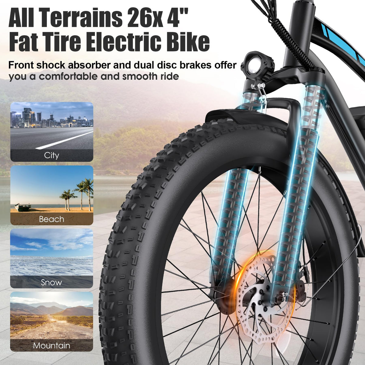 1000W 60Miles 26" x 4'' Fat Tire Electric Bike C891