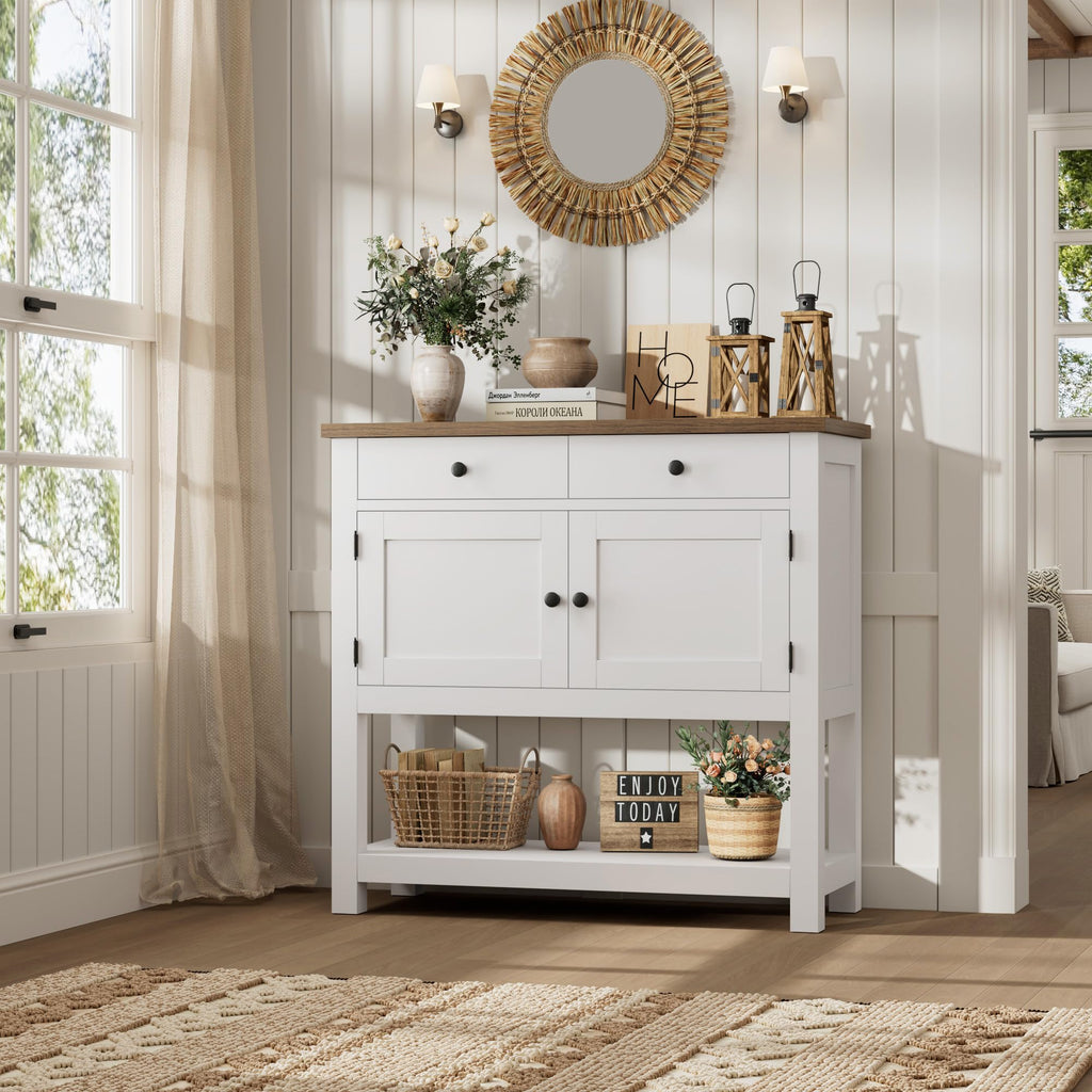 White Console Table with Storage J460818