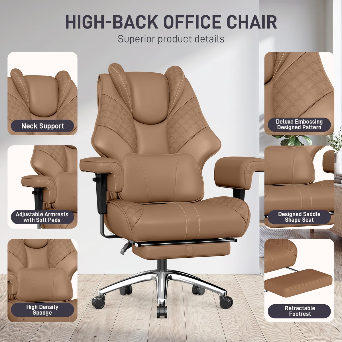 Big and Tall Executive Office Chair with Footrest and Lumbar Support S221