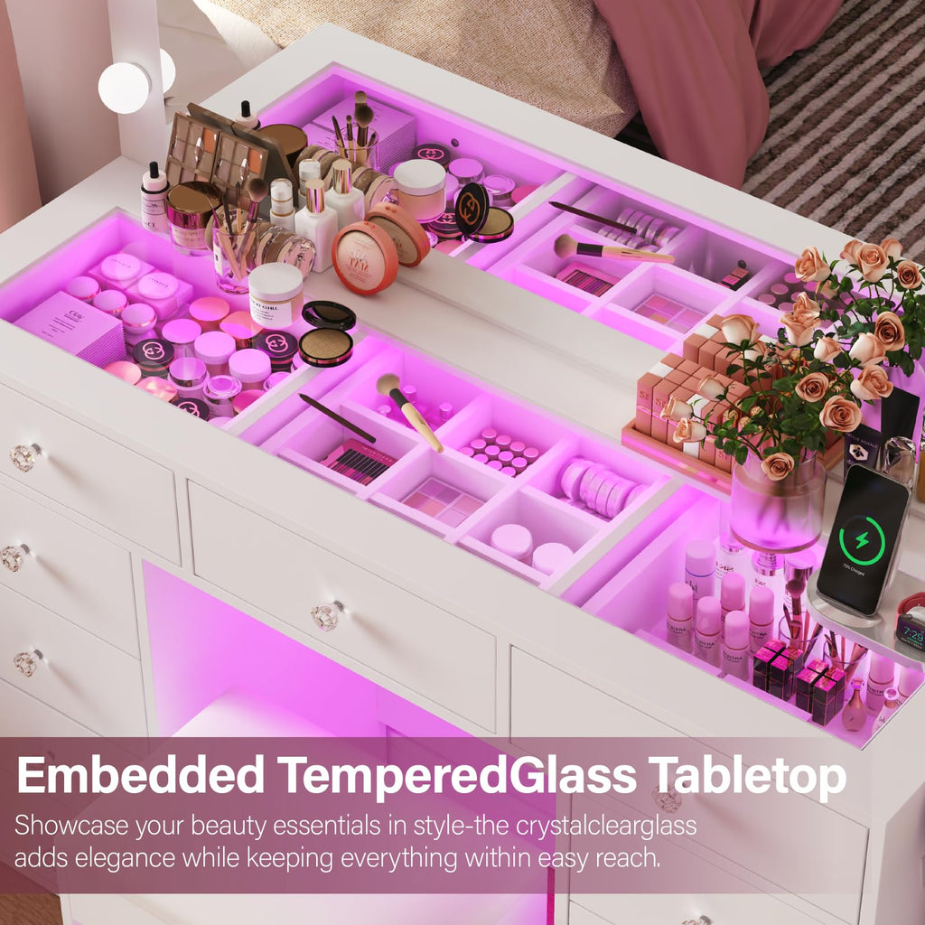 45" Large White Vanity Desk with RGB Lighting B6361