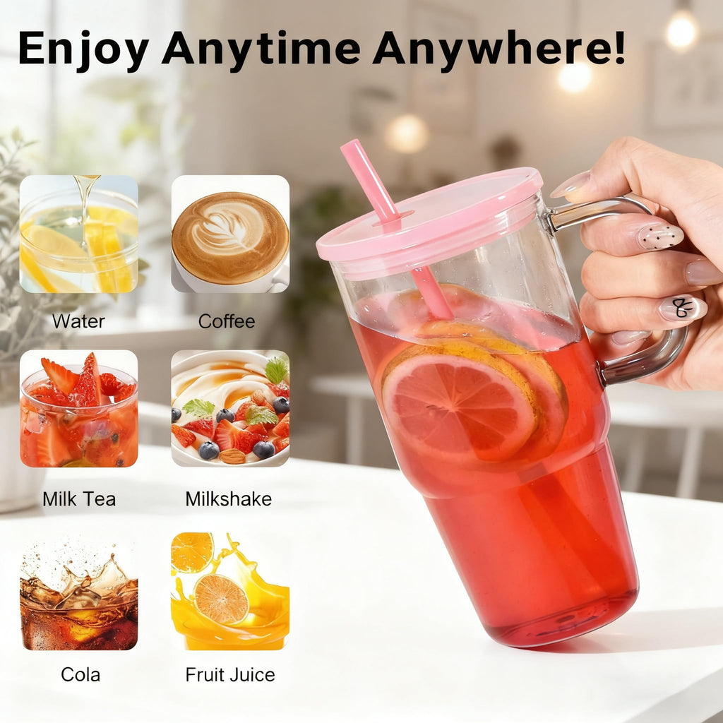 20oz 2Pack Clear Plastic Tumbler with Handle Lid and Straw Y291074