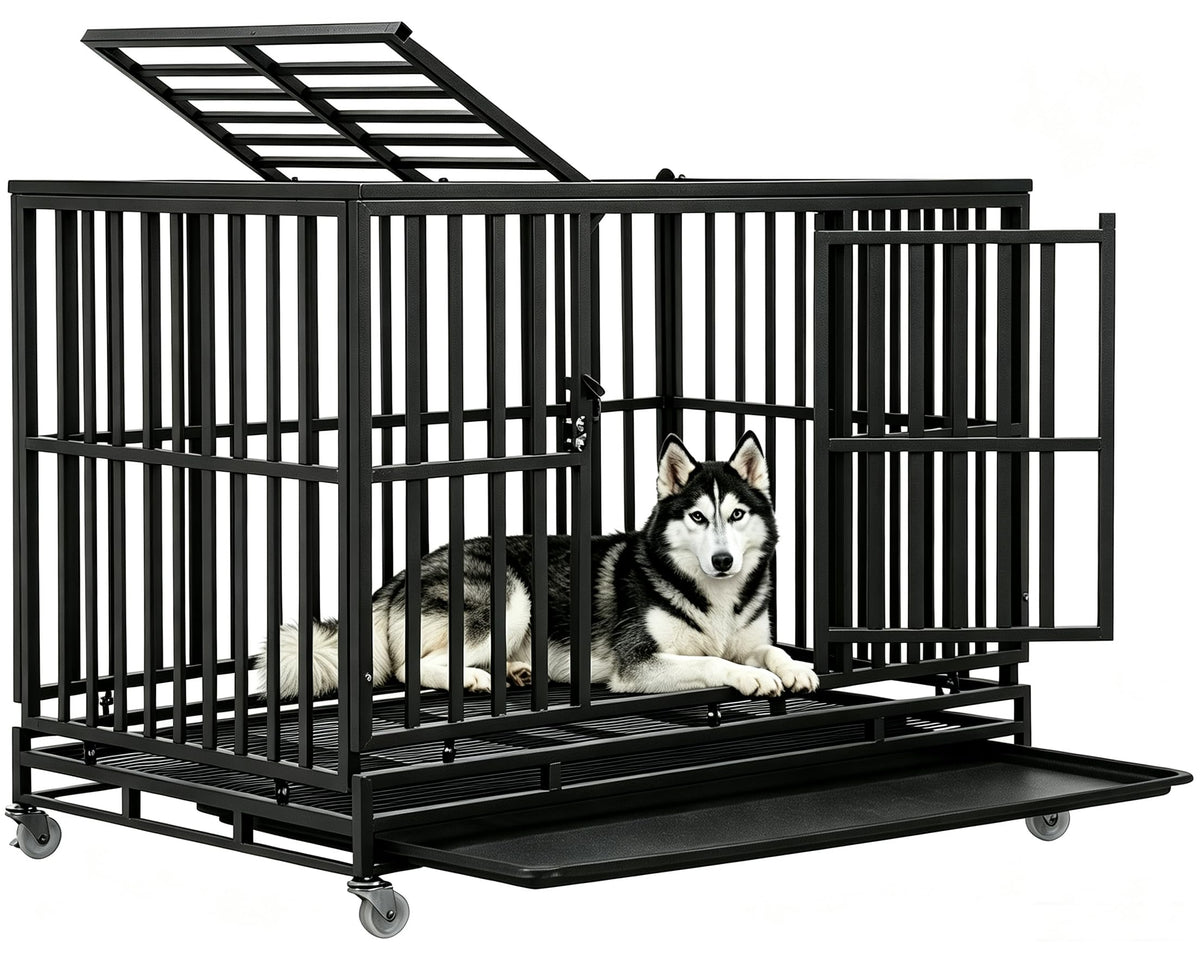 48 Inch Heavy Duty Metal Dog Crate with Double Door J82536