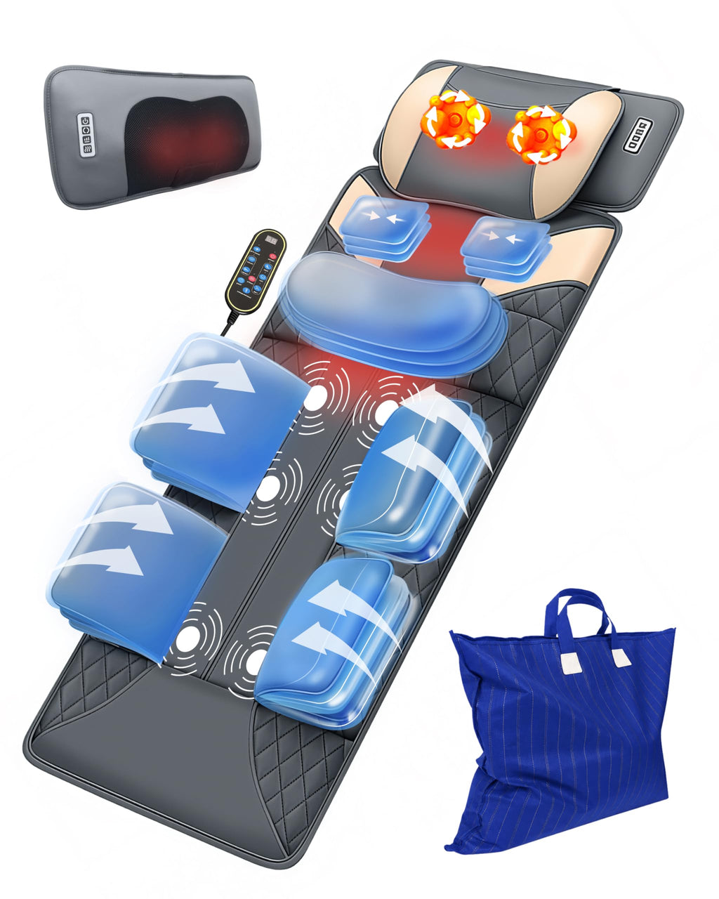 Full Body Massage Mat with Heat, Adjustable Lumbar Traction, Detachable Neck Shiatsu Roller, Airbag Compression, Vibration Massage Pad I47333
