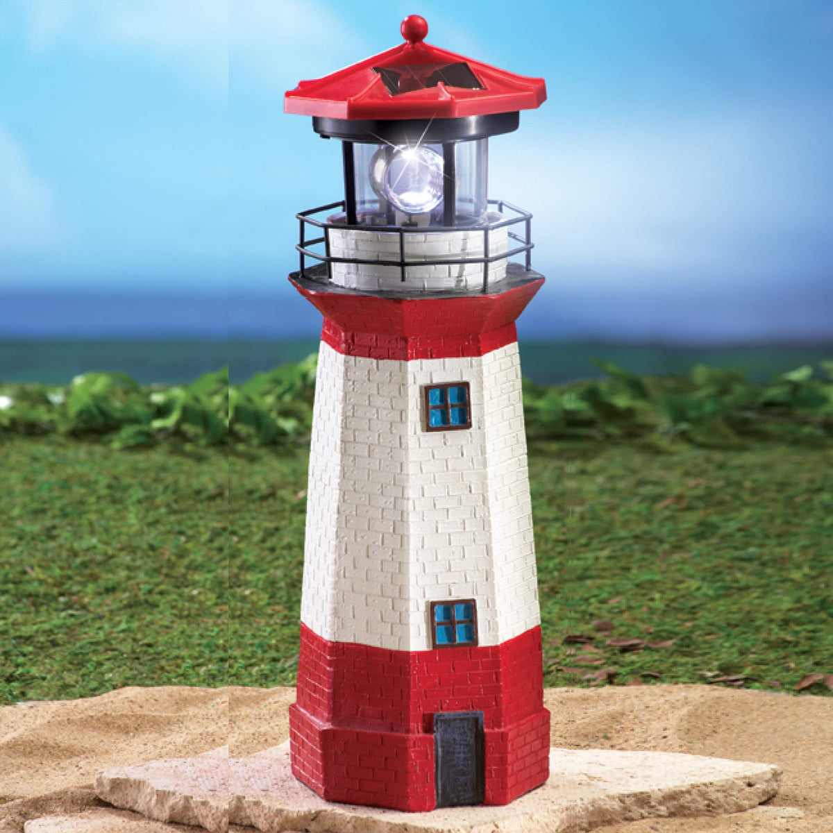 15" Red Solar Lighthouse with Rotating LED M994