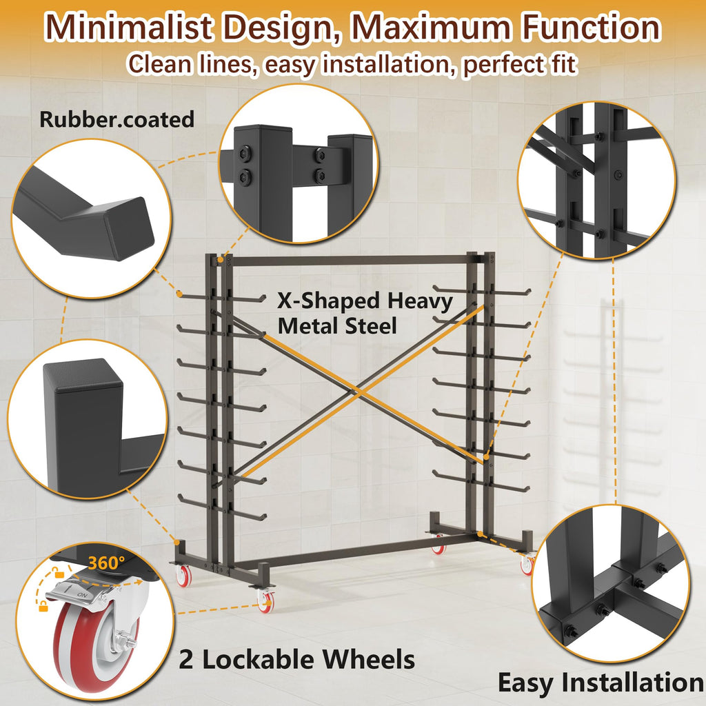 Heavy-Duty 2000LBS 7-Tier Rolling Lumber Storage Rack Z6623