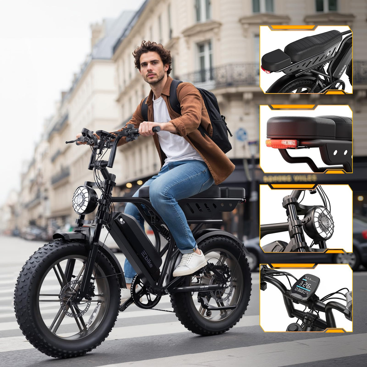 Electric Bike 48V 15Ah Battery 20"x4" Fat Tire U1022