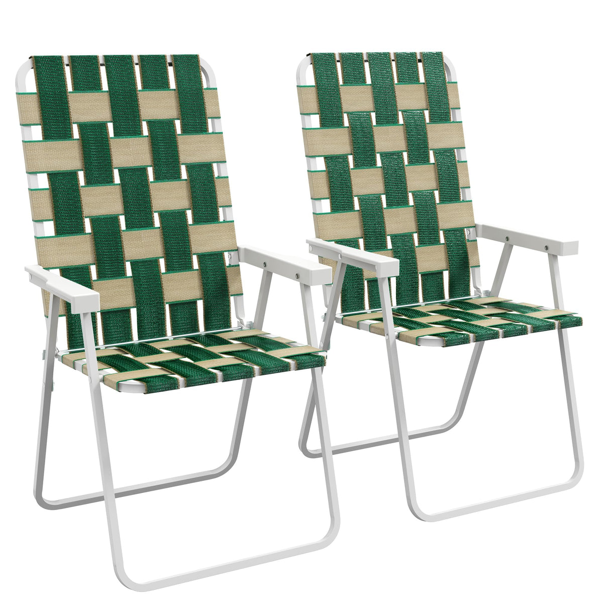 Set of 2 Oversized Folding Webbed Lawn Chairs with Armrests B65519