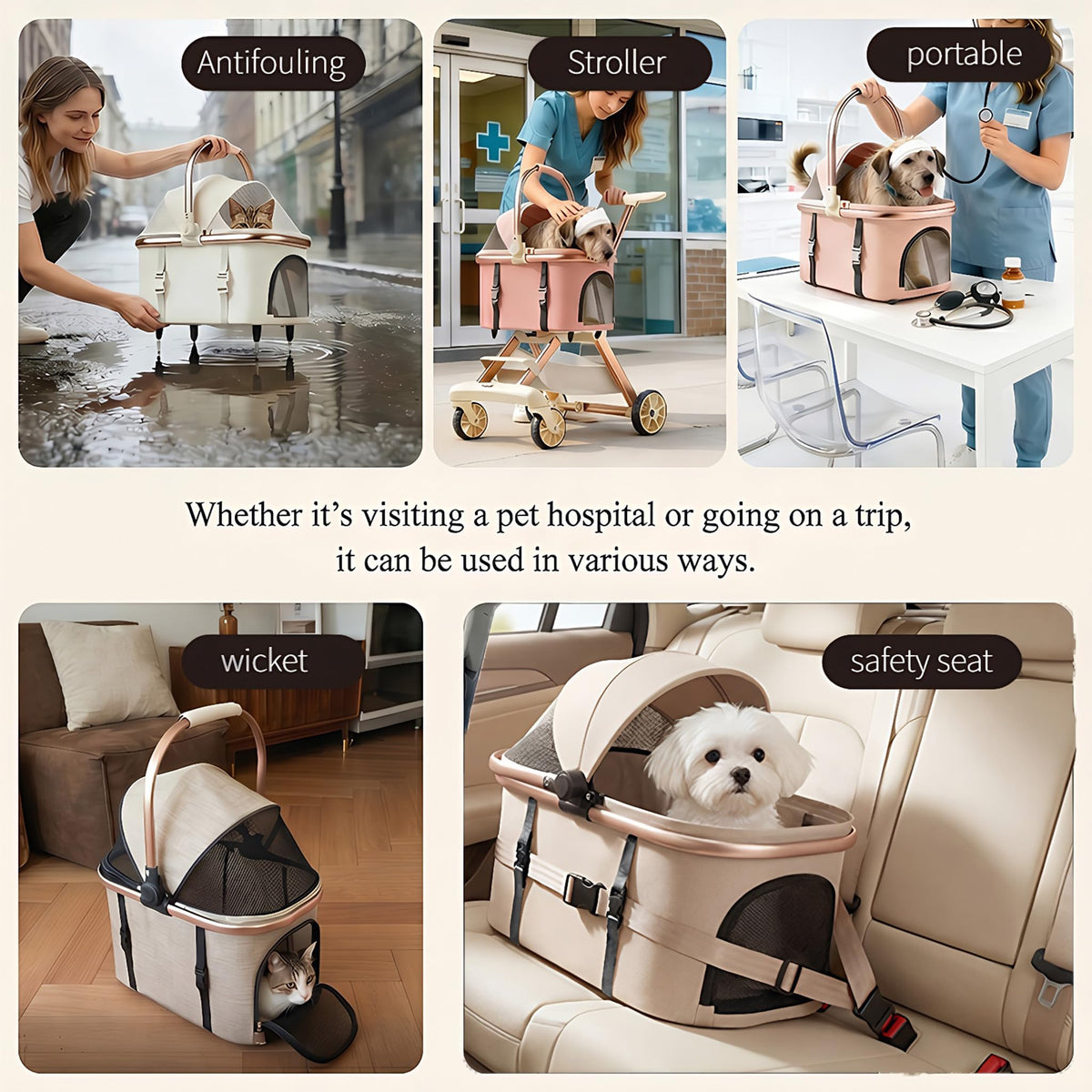 Pink Pet Stroller with One-Touch Brake O3624