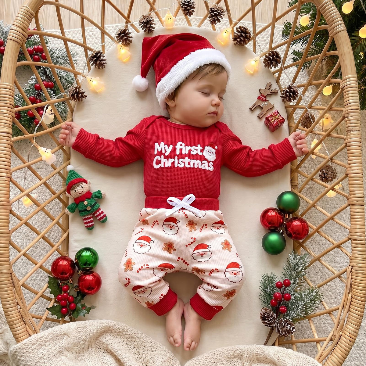 Newborn Baby Boy 3 Piece Waffle Long Sleeve Romper Pants Hat Set N286
