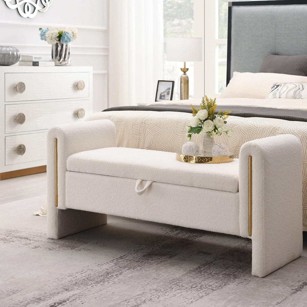 White Upholstered Storage Ottoman T895330