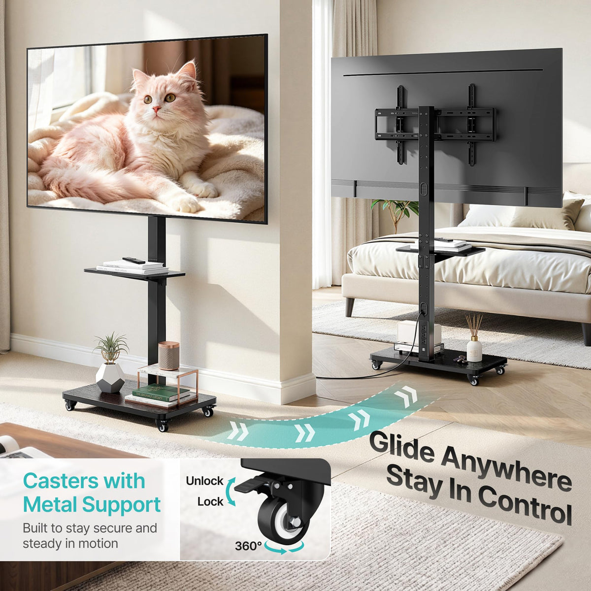 Rolling TV Stand with Power Outlet for 32-75 Inch TVs K9311