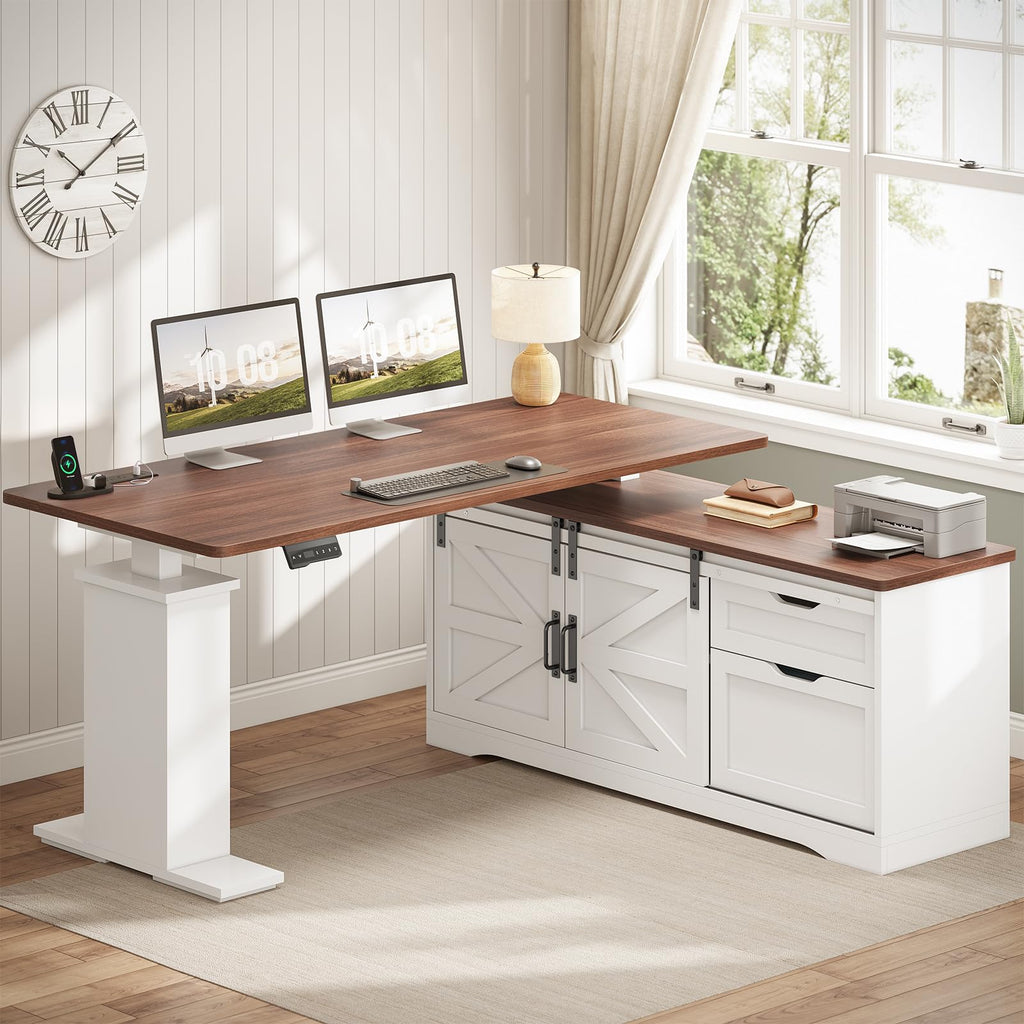55 inch L Shaped Standing Desk with Storage Drawers I1210