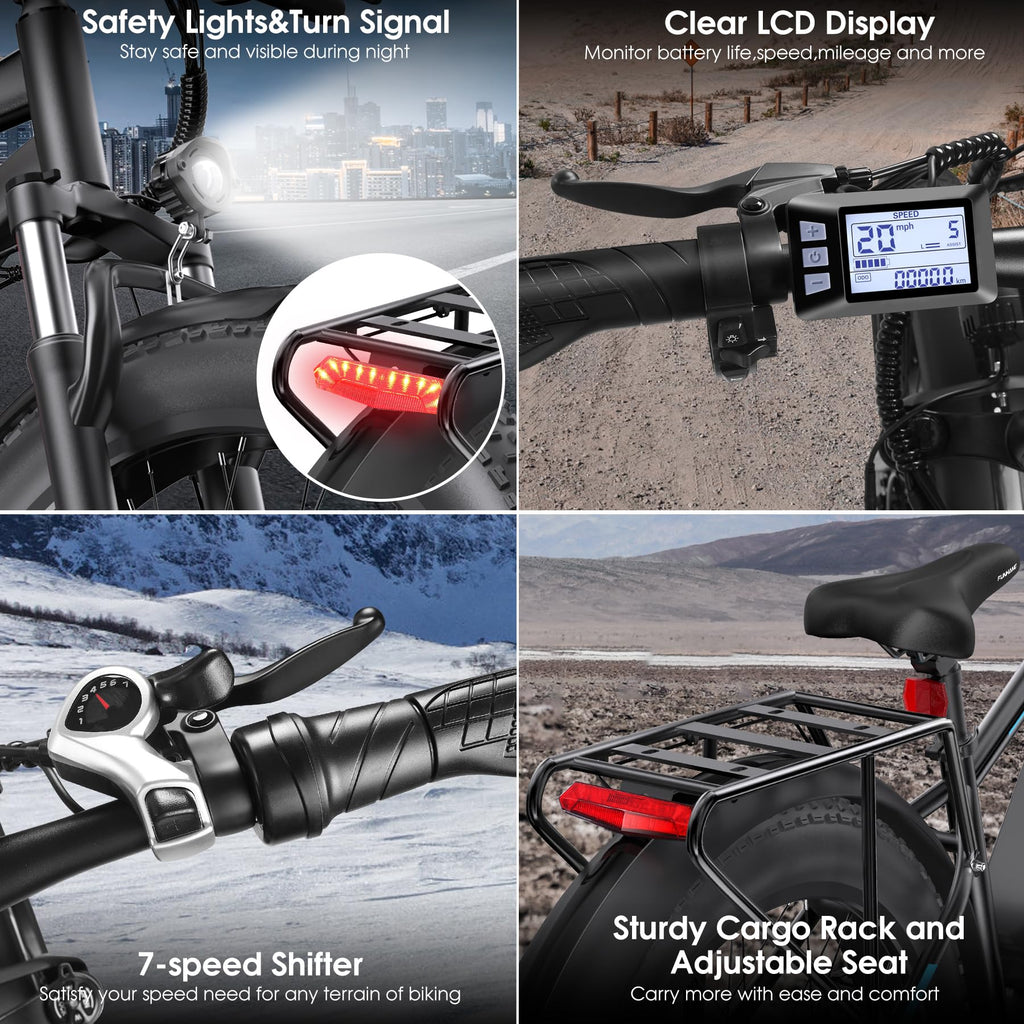 1000W 60Miles 26" x 4'' Fat Tire Electric Bike C891