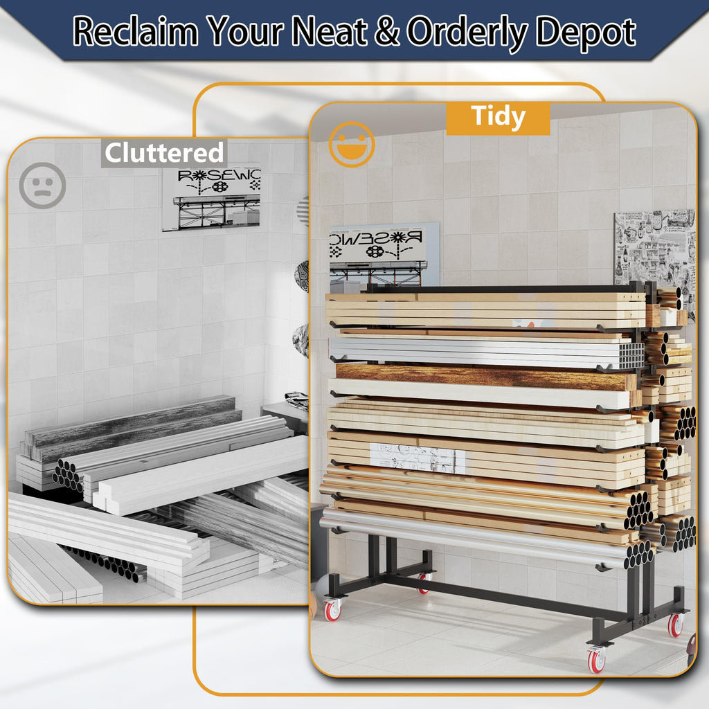 Heavy-Duty 2000LBS 7-Tier Rolling Lumber Storage Rack Z6623