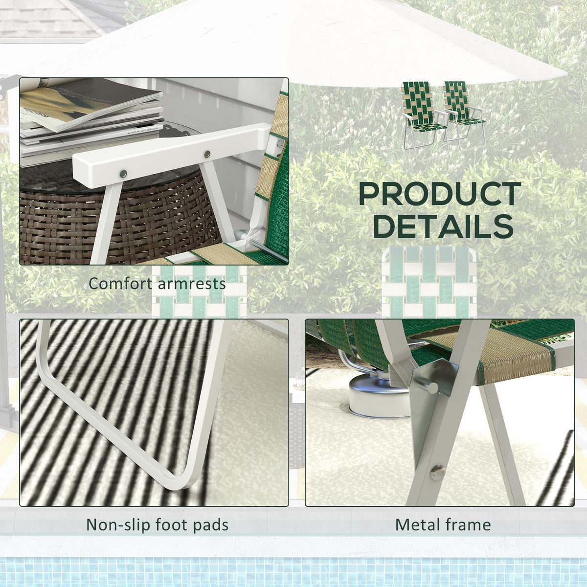 Set of 2 Oversized Folding Webbed Lawn Chairs with Armrests B65519