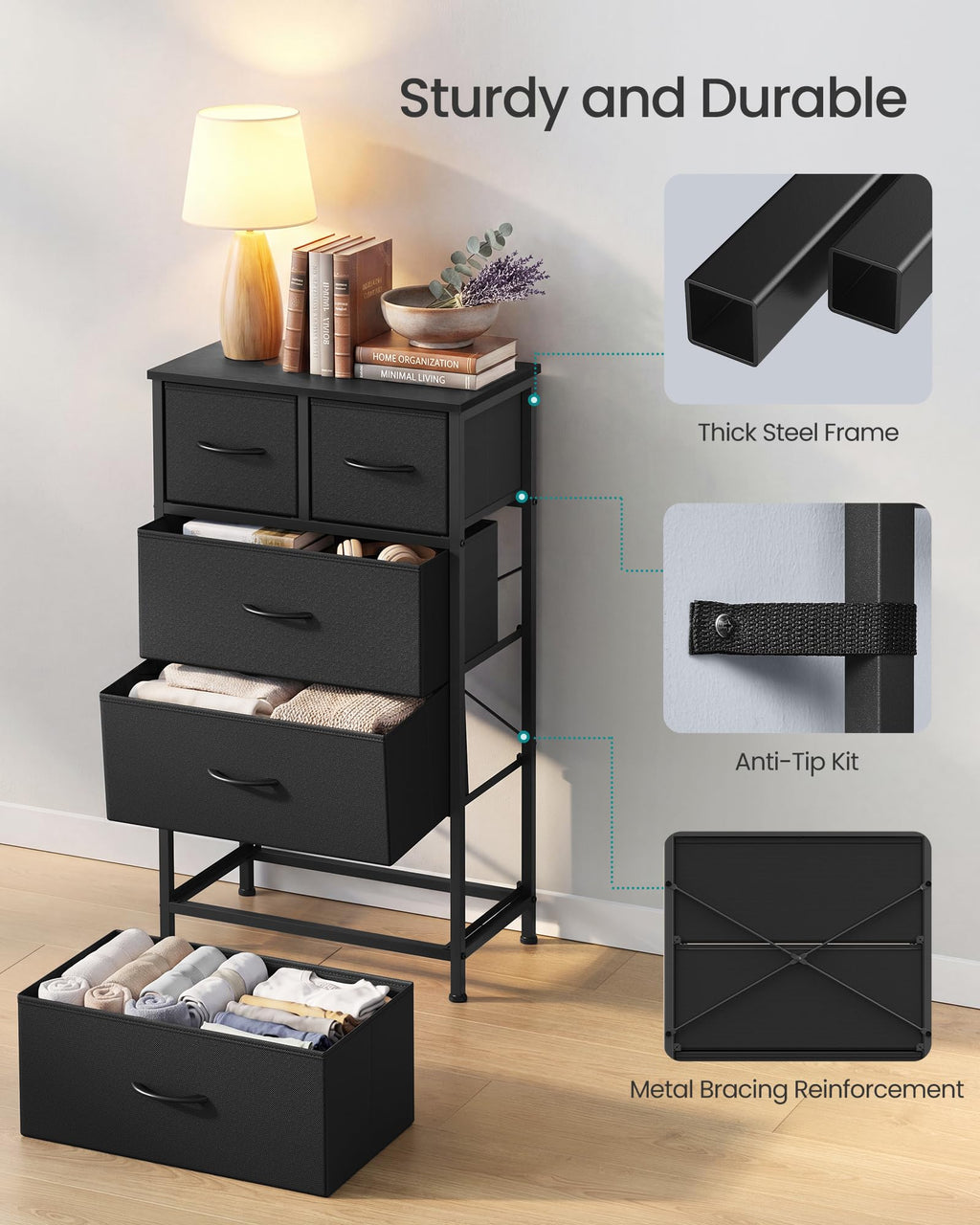 Tall Dresser with 5 Fabric Drawers O842