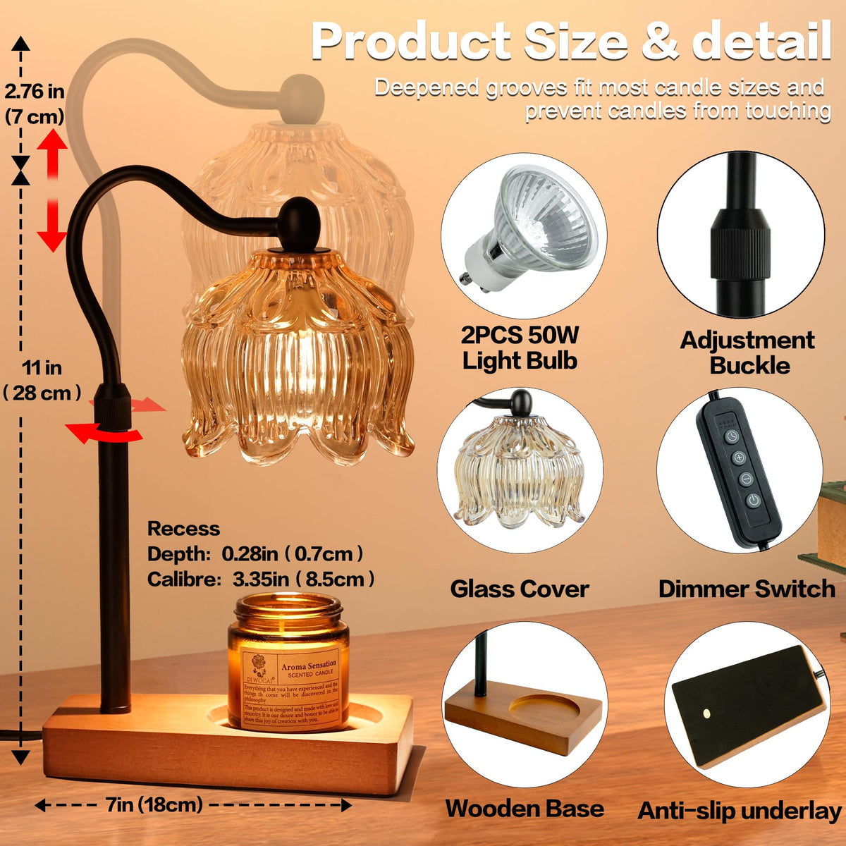 Adjustable Dimmable Candle Warmer Lamp with Timer S432726