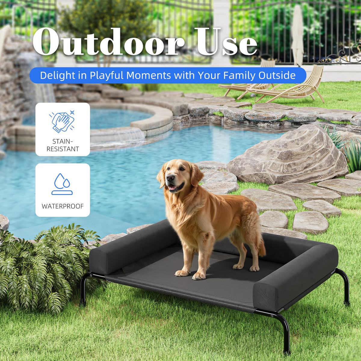 Elevated Dog Bed with Bolsters, Black G756