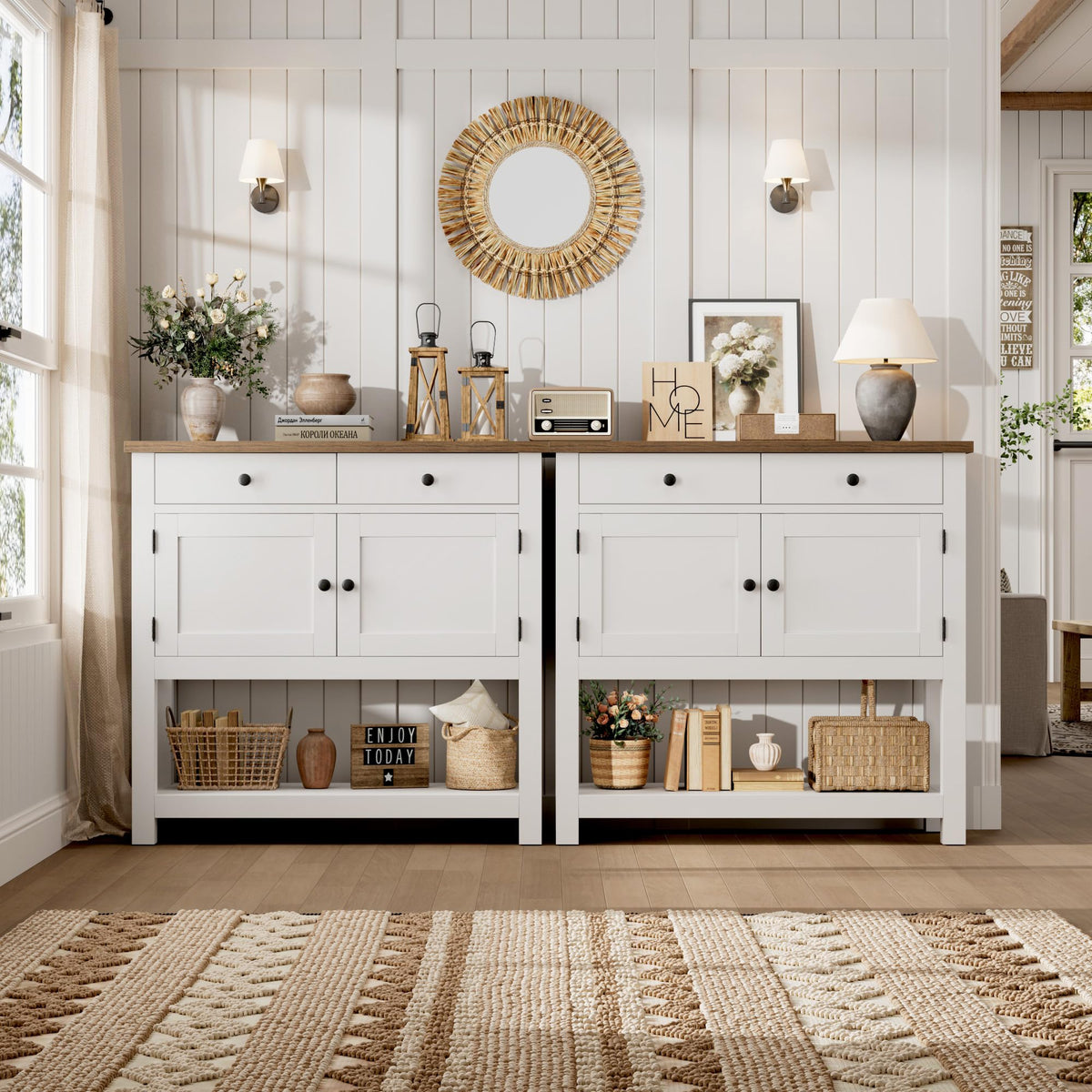 White Console Table with Storage J460818
