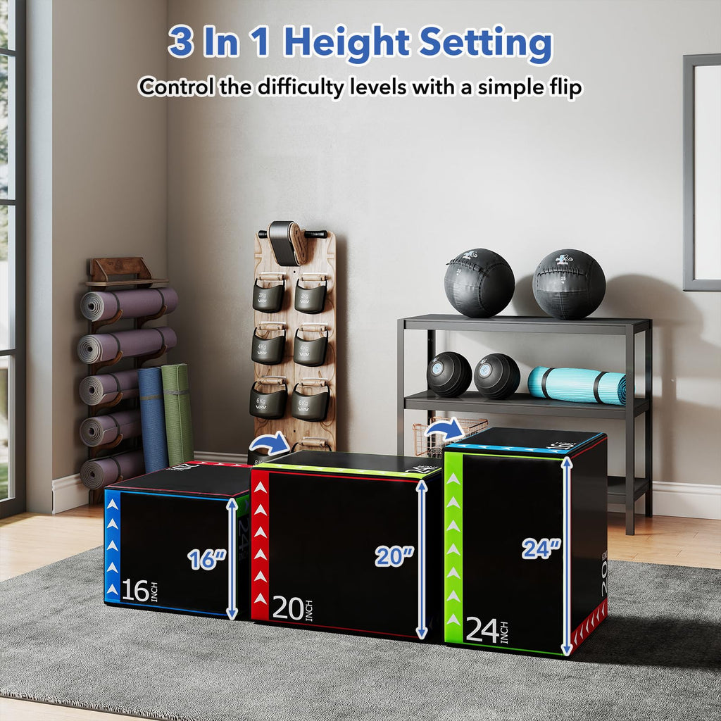 3 in 1 Plyometric Jump Box 16/20/24 Inch Soft Foam D6182