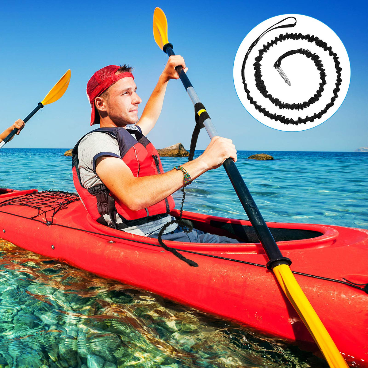 4 Pcs Stretchable Coiled Kayak Paddle Leash B5315