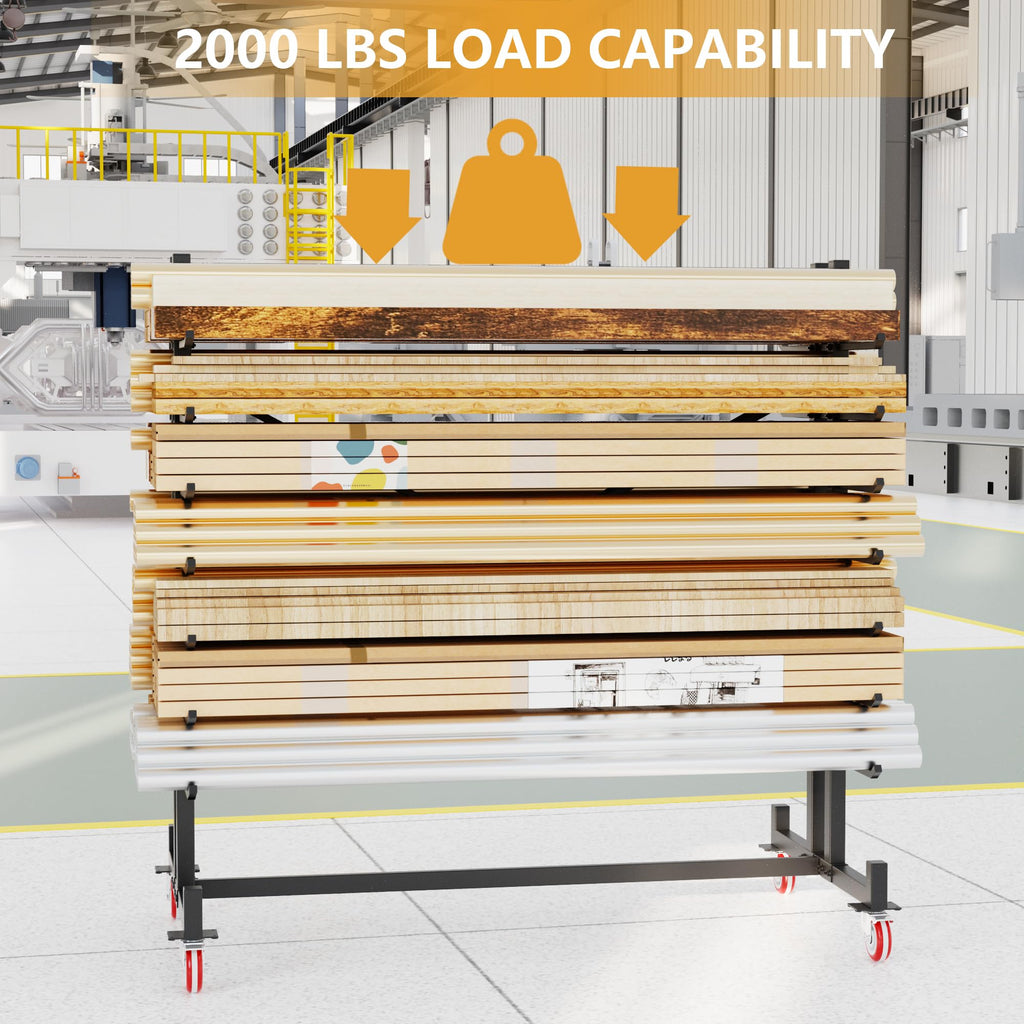Heavy-Duty 2000LBS 7-Tier Rolling Lumber Storage Rack Z6623