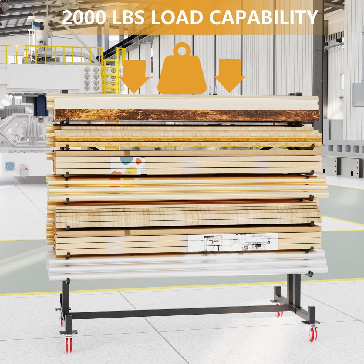 Heavy-Duty 2000LBS 7-Tier Rolling Lumber Storage Rack Z6623