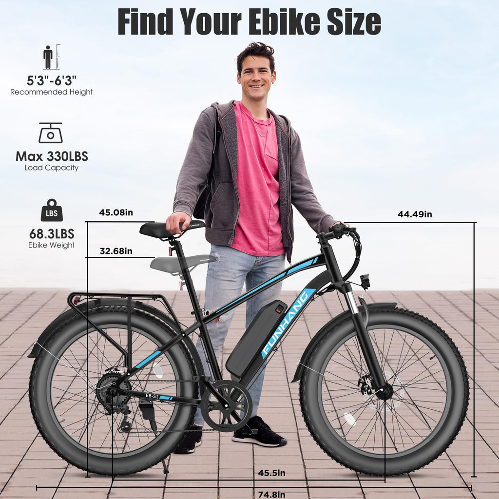 1000W 60Miles 26" x 4'' Fat Tire Electric Bike C891