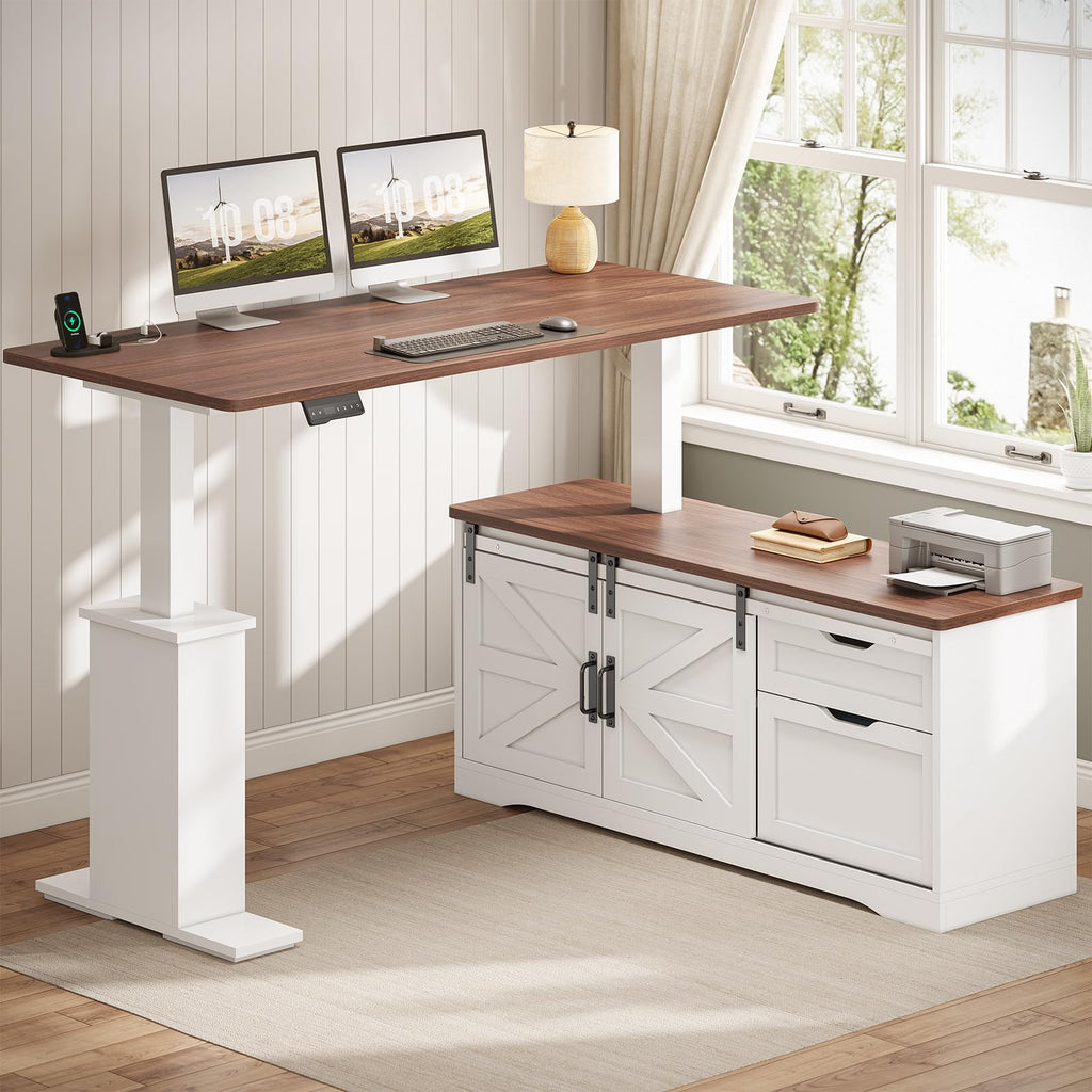 55 inch L Shaped Standing Desk with Storage Drawers I1210