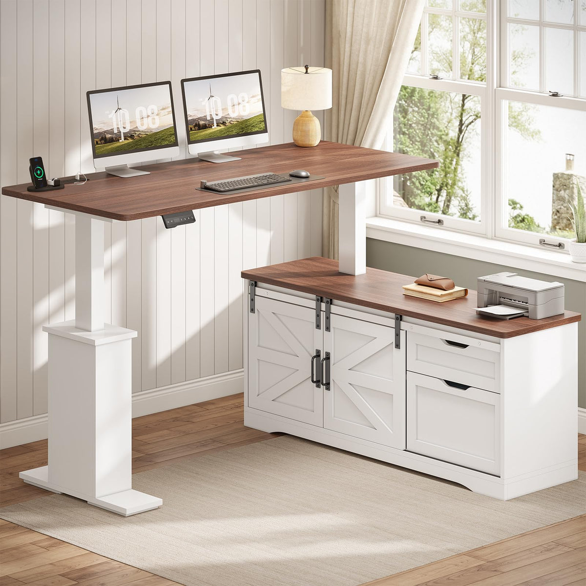 55 inch L Shaped Standing Desk with Storage Drawers I1210