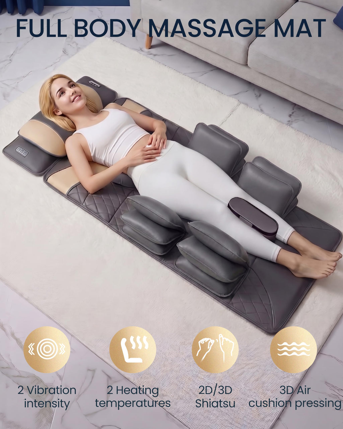 Full Body Massage Mat with Heat, Adjustable Lumbar Traction, Detachable Neck Shiatsu Roller, Airbag Compression, Vibration Massage Pad I47333