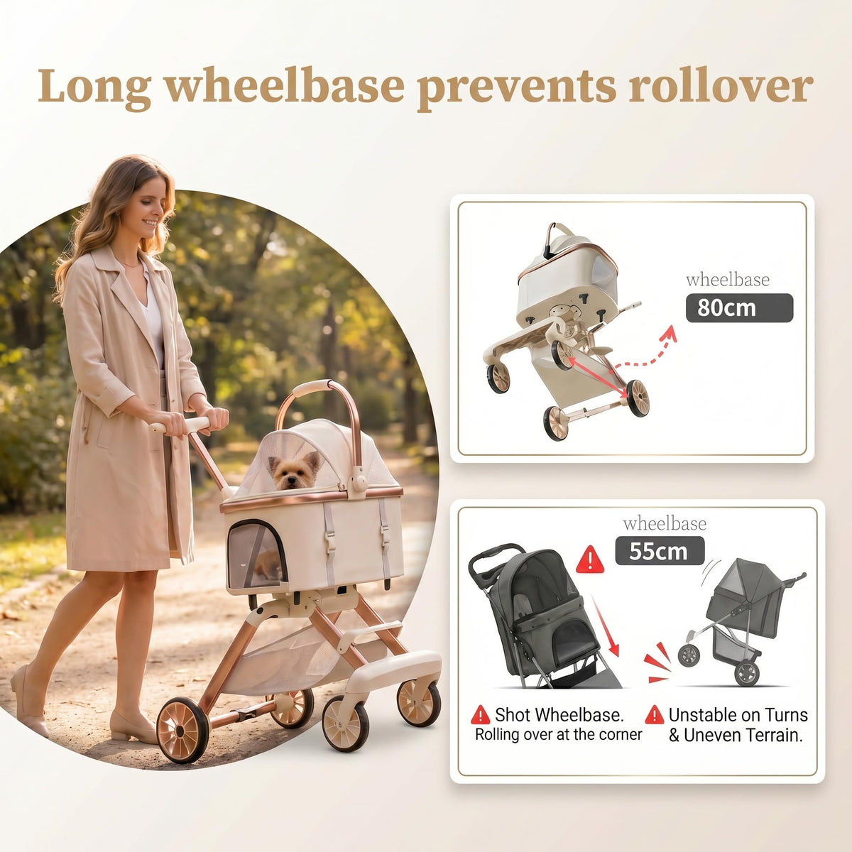 Pink Pet Stroller with One-Touch Brake O3624