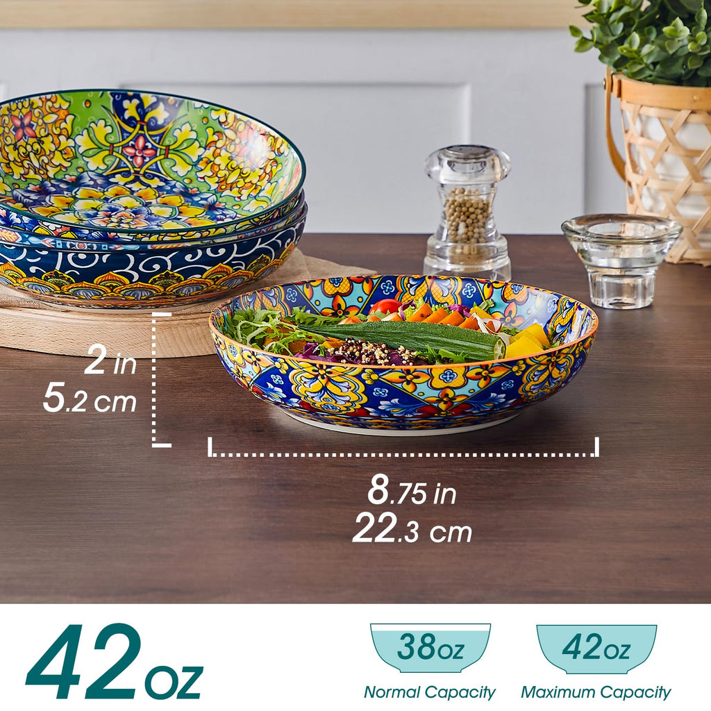 Pasta Bowls Set of 4, 42oz Ceramic Serving Bowls F761