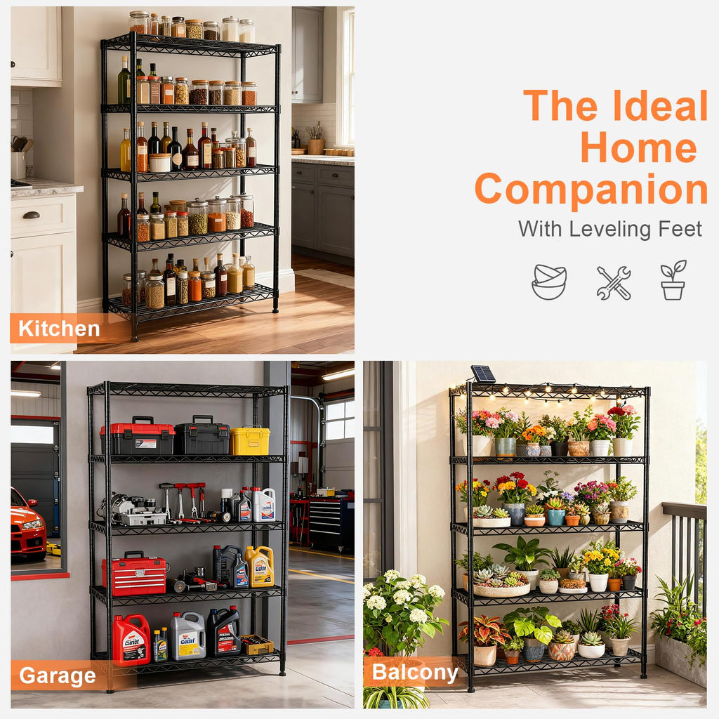 5-Tier Heavy Duty Metal Shelving Unit on Lockable Wheels T5383