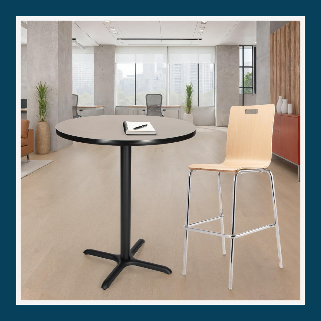 Round 36 in Diameter 42 in Bar Height Black Frame Gray Laminate Cafe Table B679083