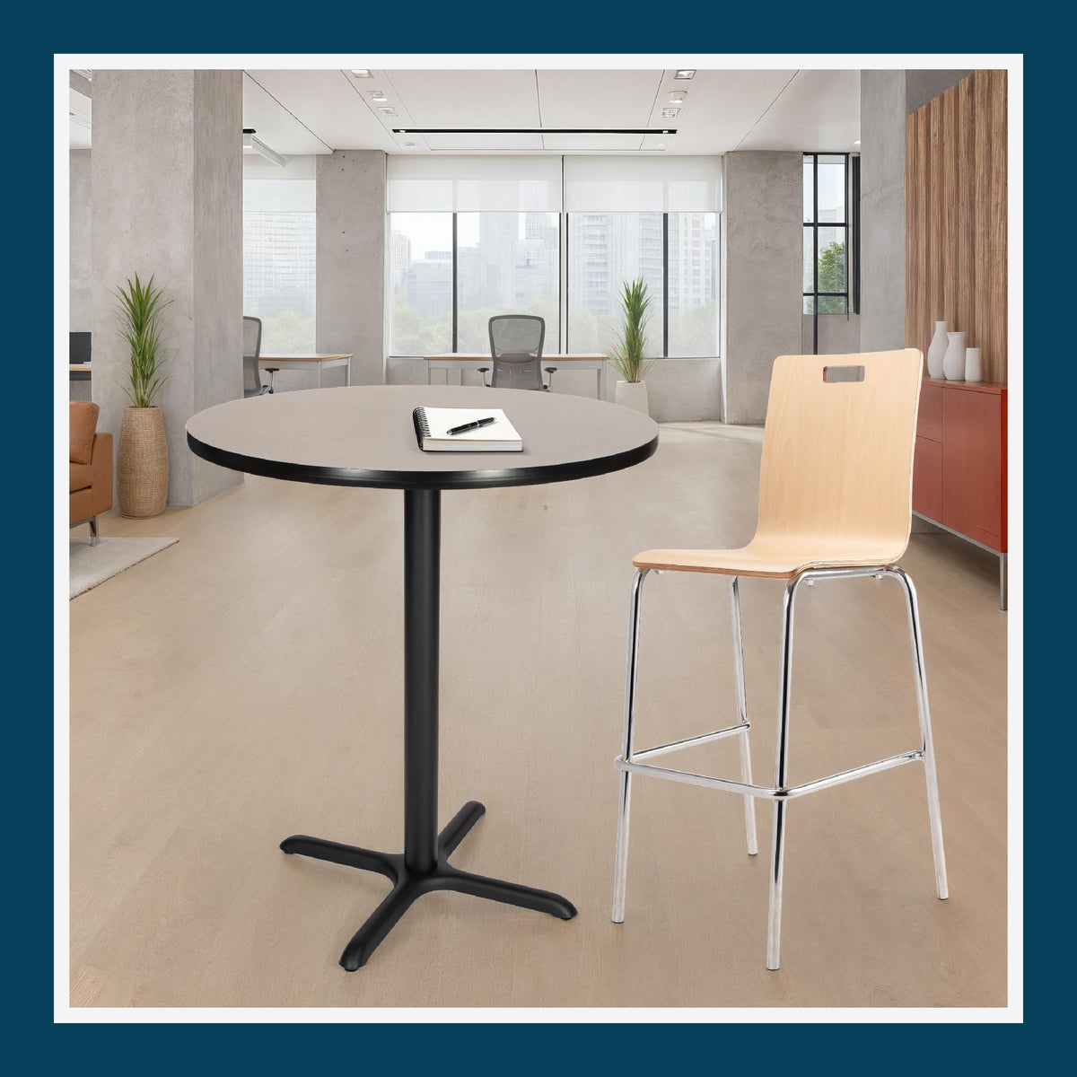 Round 36 in Diameter 42 in Bar Height Black Frame Gray Laminate Cafe Table B679083