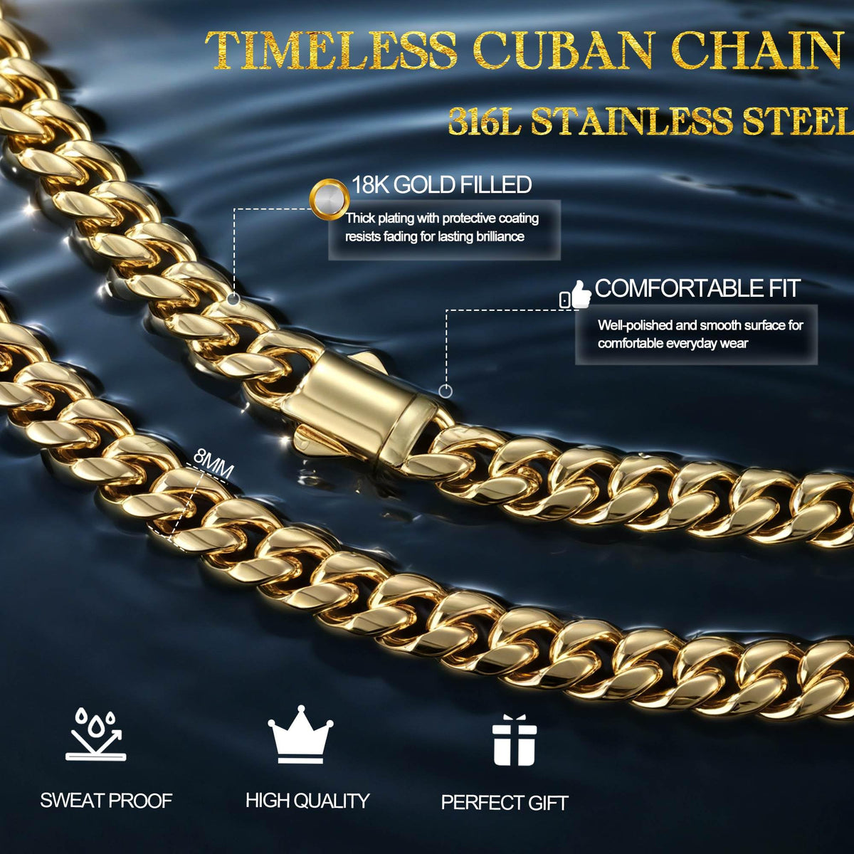 Gold Cuban Link Chain 5-14mm Stainless Steel F8021