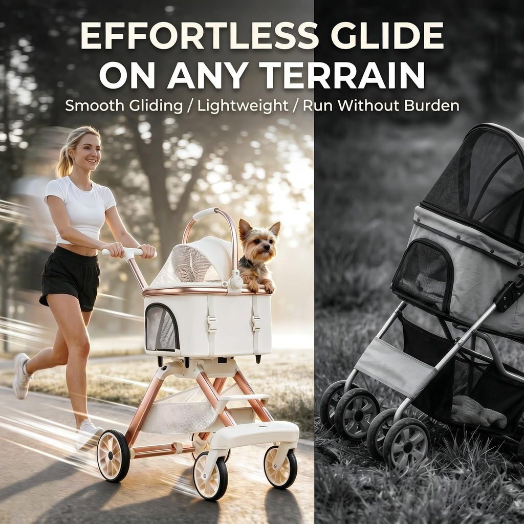 Pink Pet Stroller with One-Touch Brake O3624