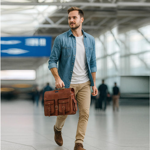 18 Inch Full Grain Buffalo Leather Laptop Briefcase R323125