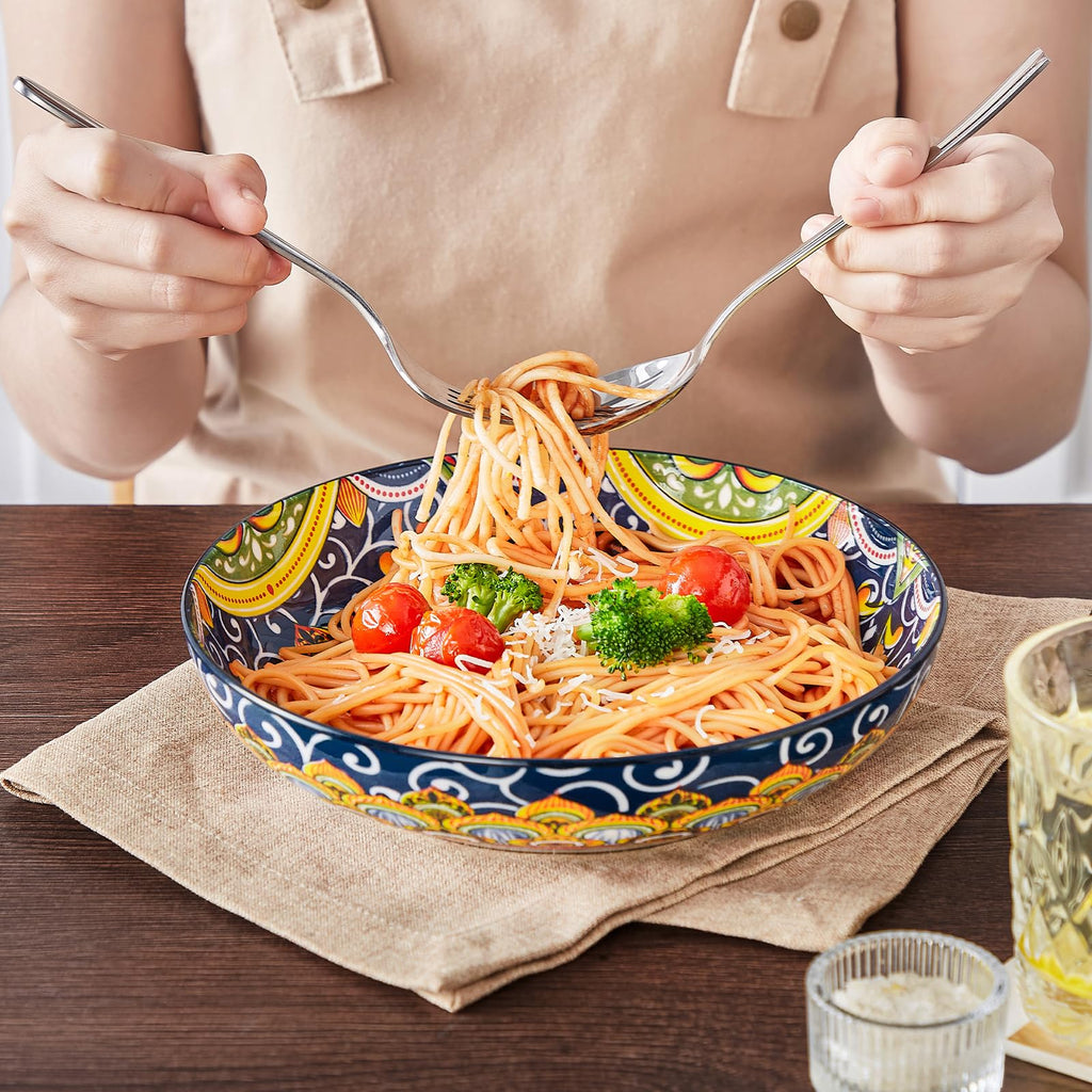Pasta Bowls Set of 4, 42oz Ceramic Serving Bowls F761