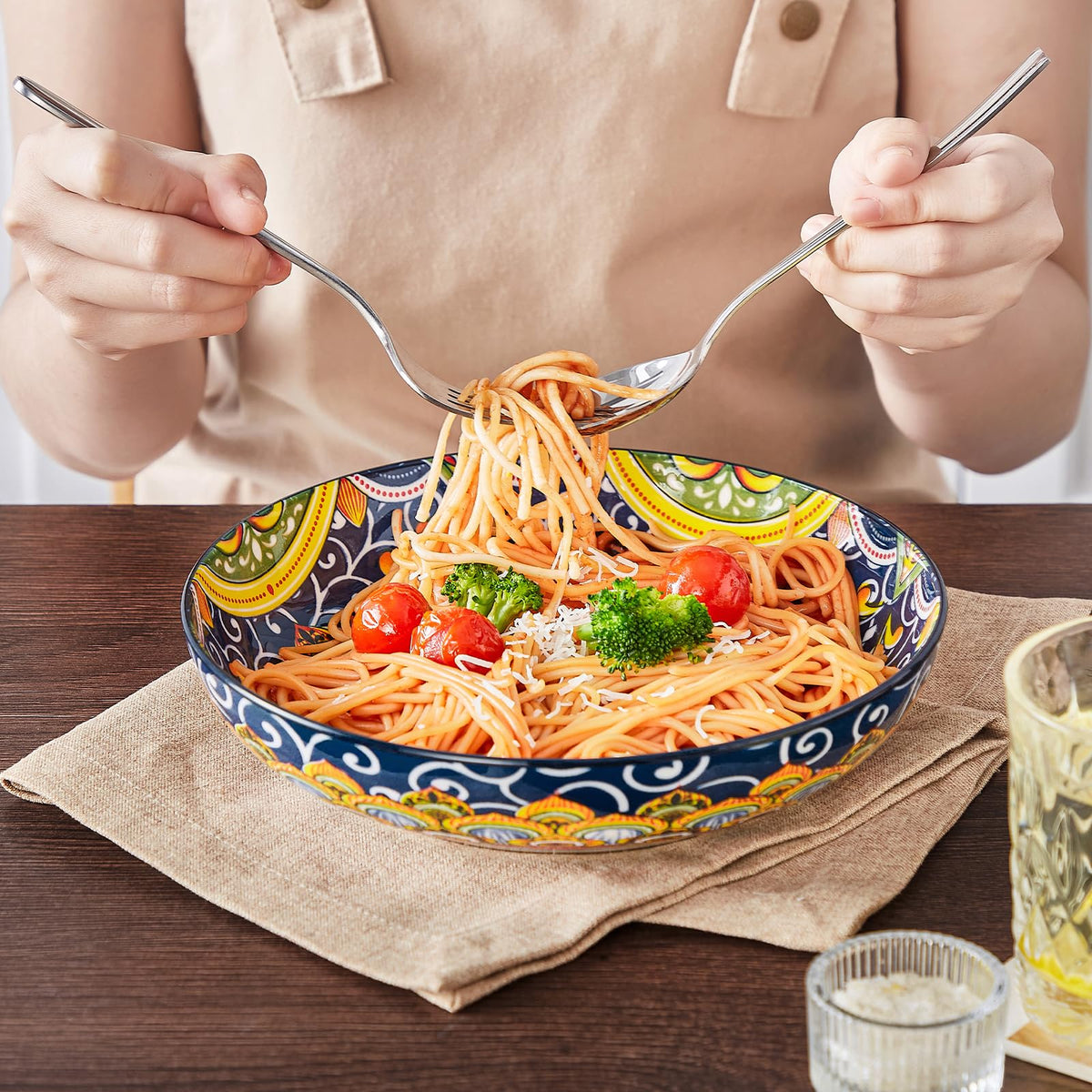Pasta Bowls Set of 4, 42oz Ceramic Serving Bowls F761
