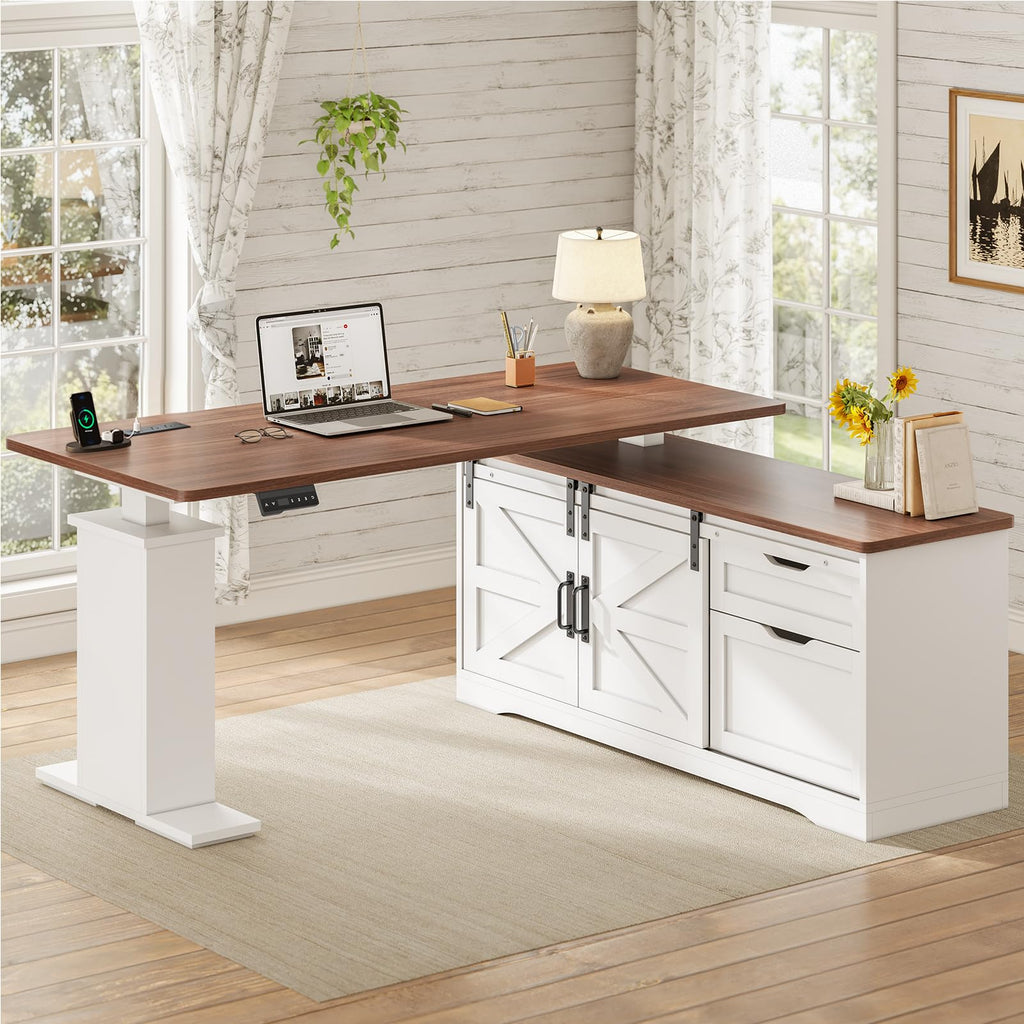 55 inch L Shaped Standing Desk with Storage Drawers I1210