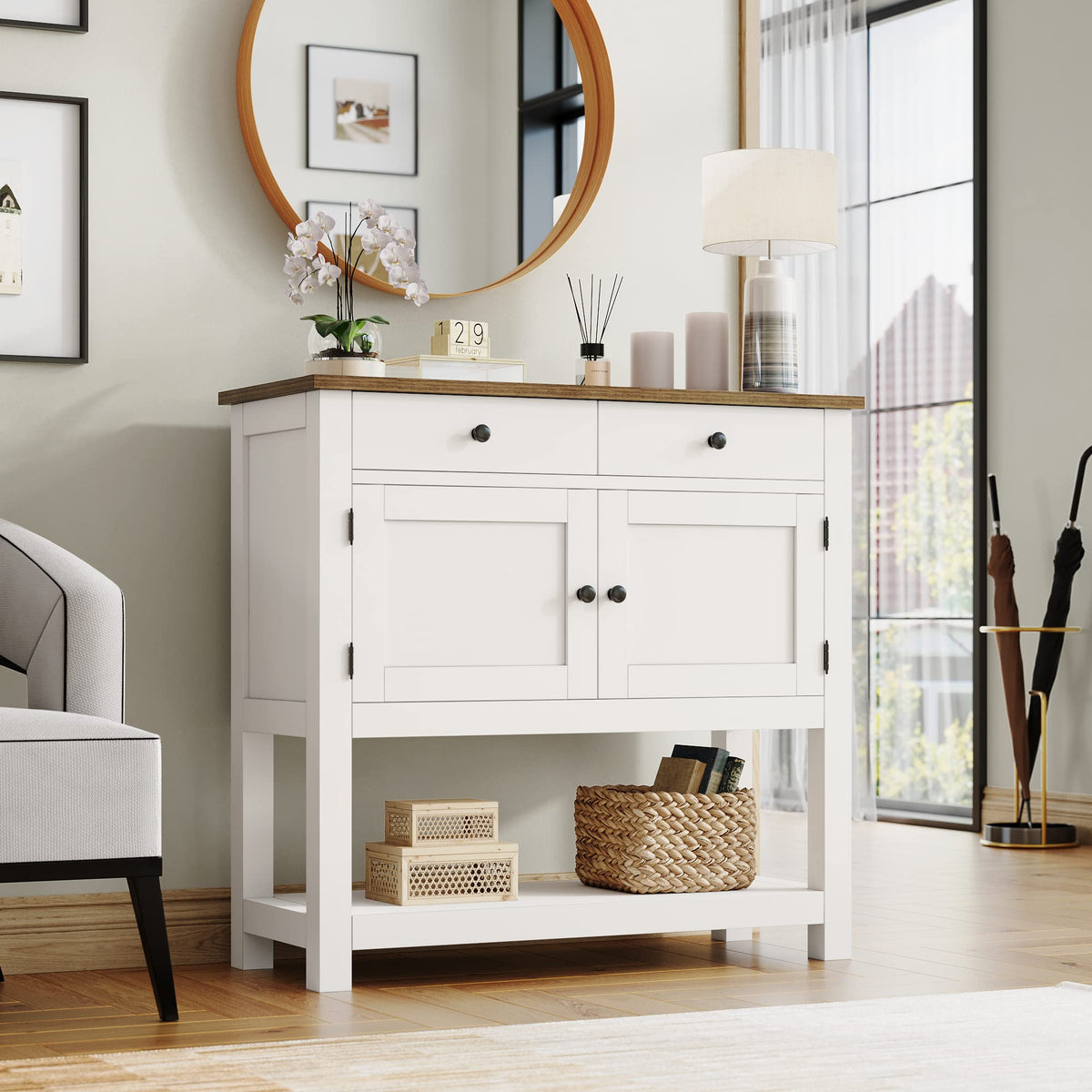 White Console Table with Storage J460818