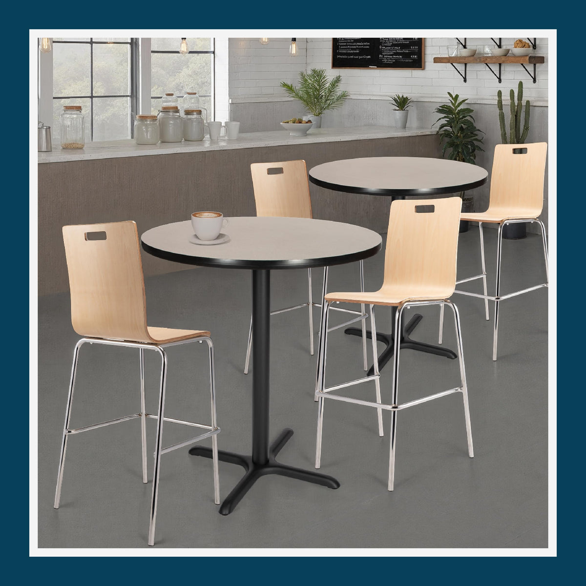 Round 36 in Diameter 42 in Bar Height Black Frame Gray Laminate Cafe Table B679083